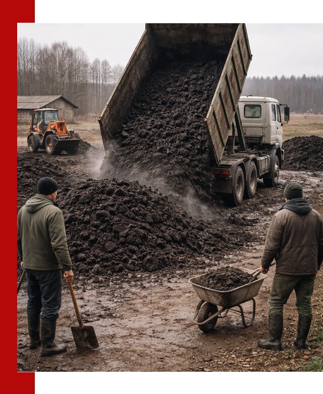 Доставка низинного торфа с разгрузкой и доставкой в Инте