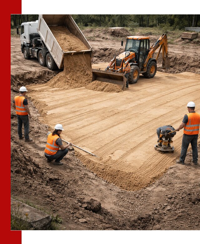 Устройство песчаной подушки для фундаментов и дорог в Инте